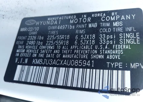 2010 Hyundai Tucson Limited z USA, uszkodzony, nr VIN KM8JU3ACXAU085941